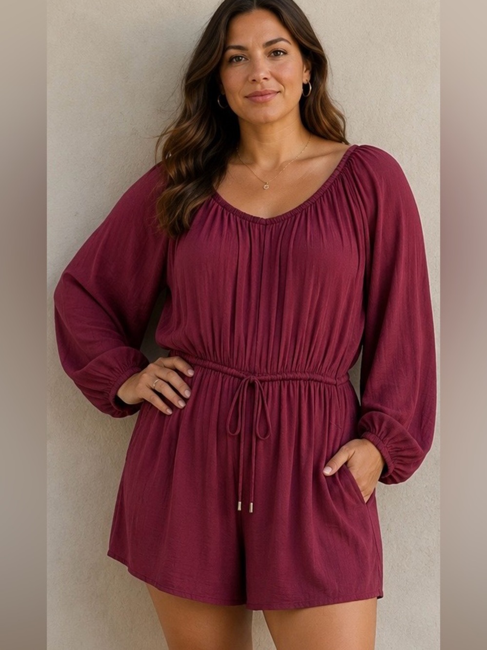 L Love Boho Romper - Burgundy/Wine Sz L/XL